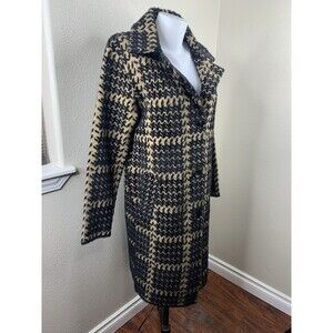 Magaschoni Long Duster Sweater Black Brown Women’s Sz S Pockets Big Buttons